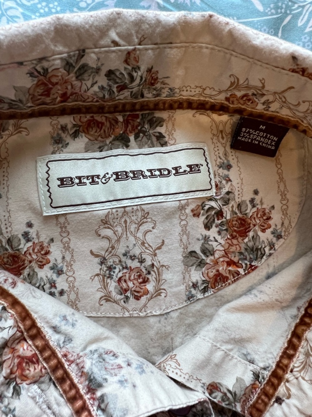 Bit & Bridle Victorian Floral Rose Stripe Button Down Shirt Medium - Picture 5 of 8